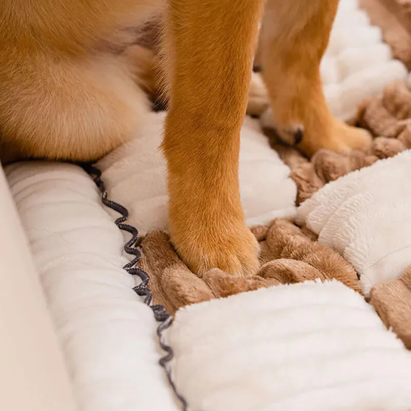 ⏰Last day 49% OFF🔥Cream-coloured Large Plaid Square Pet Carpet Bed Sofa Cover - Image 3