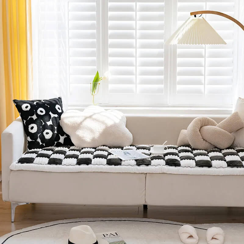 ⏰Last day 49% OFF🔥Cream-coloured Large Plaid Square Pet Carpet Bed Sofa Cover - Image 4